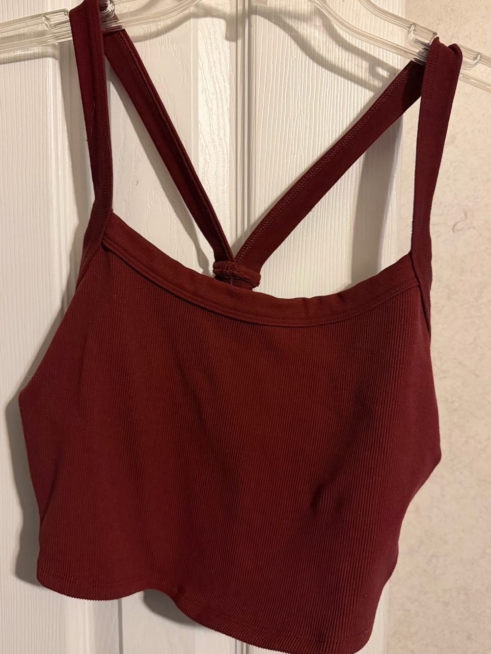 Free People FP Movement Ribbed Crossback top size XL burgundy embroidered logo